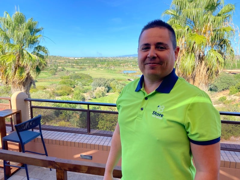 Ruben Martins, founder of 18Store, on a terrace overlooking an Algarve golf course